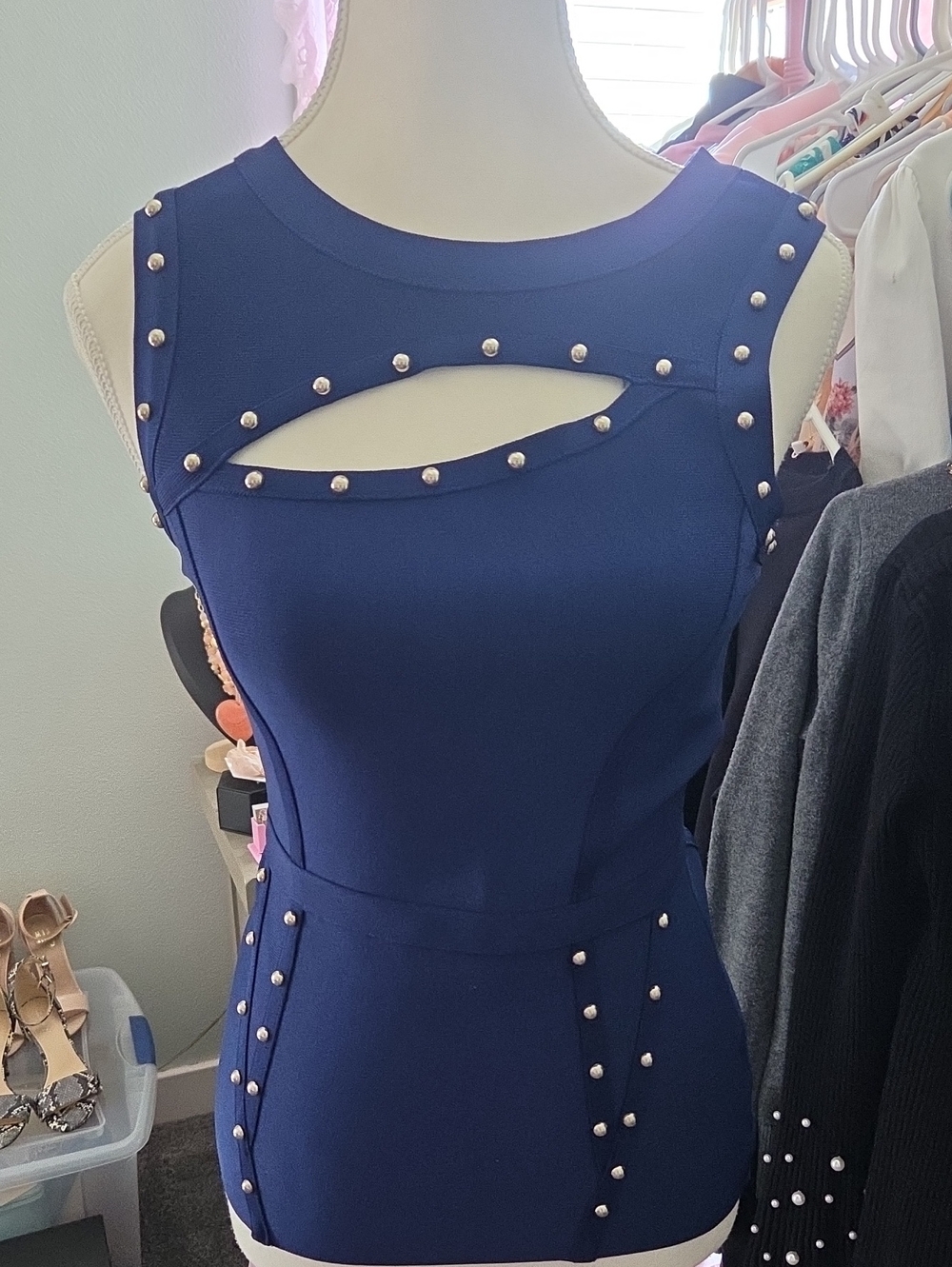 Elegant Navy/Royal Blue Studded Top NWOT